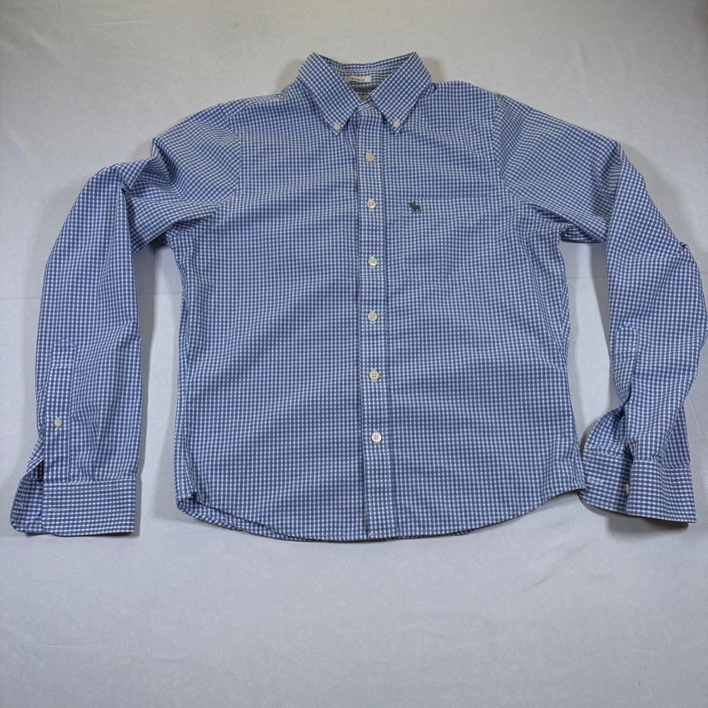 Abercrombie & Fitch Mens Muscle Fit Blue Gingham Cotton Button Down Shirt Small